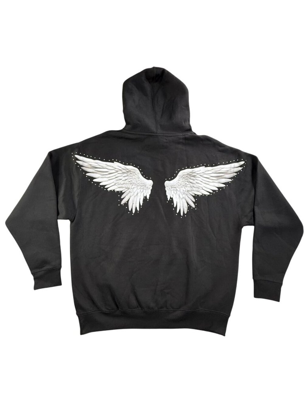 TRIO Urban Hoodie Men XL Black Fallen Angel Wings Graphic Fleece Pullover Grunge
